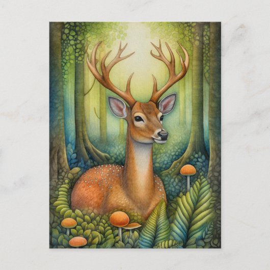 Belle Cerf Dans L'Art Forêt Carte Postale (Devant)