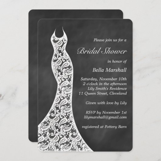Belle Chalkboard Bridal Shower Invitation (Devant / Derrière)