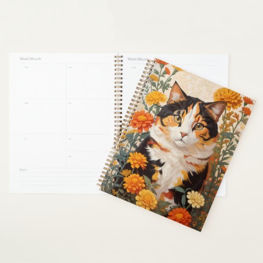 Belle Chat Calico Avec Fleurs Marigold (Devant avec enveloppe)
