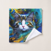 Belle Chat Mystique en Blues et Golds (Gant de toilette)