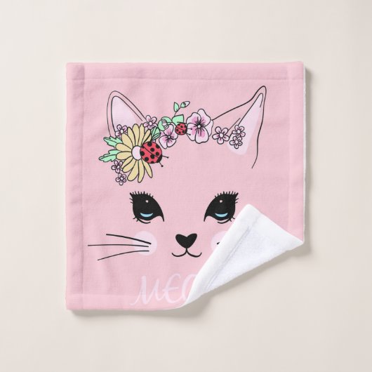 Belle Chat Visage Meow Rose Cute Kitten Drôle Chat (Gant de toilette)