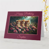 Belle chatons à gingembre avec carte de fleurs ros (Fleur jaune)