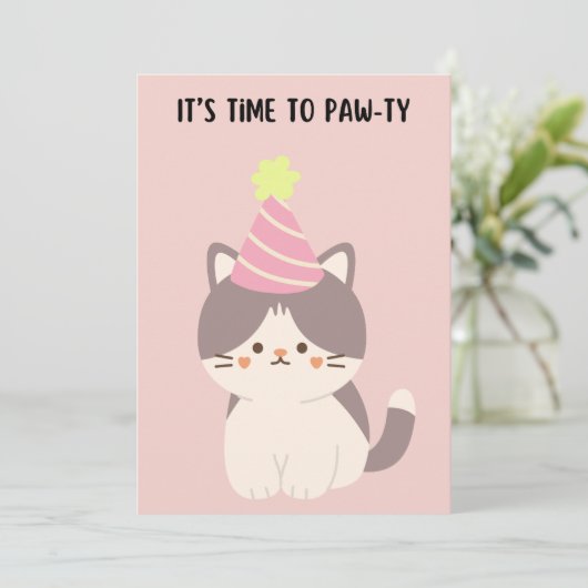 Belle chatte avec carte d'anniversaire casquette d (Debout devant)