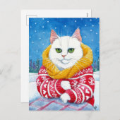 Belle chatte blanc Noël Maine Coon carte postale (Devant / Derrière)