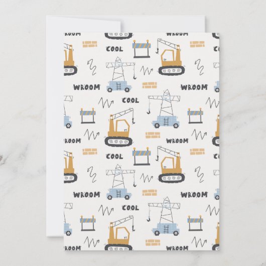 Belle construction grue Faire-part bébé garçon (Dos)