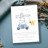 Belle construction grue Faire-part bébé garçon