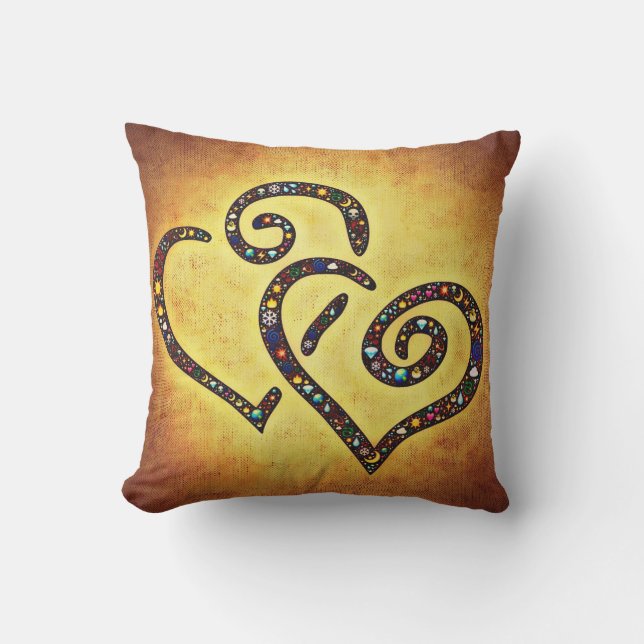 Belle coussin Jaune au coeur double (Recto)