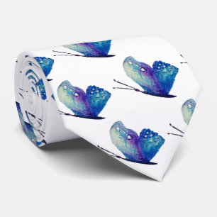 Belle cravate bleue d'art d'aquarelle de papillon
