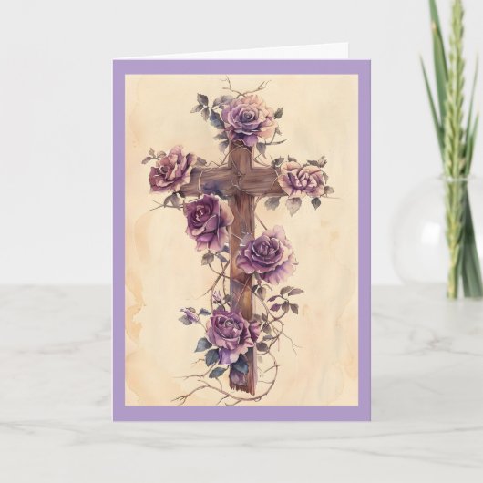 Belle Croix avec Roses Carte de Fête (Devant)