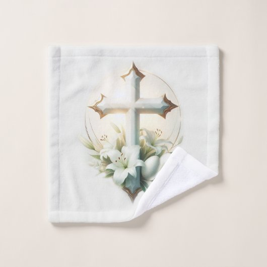 Belle Croix de Pâques avec Lys de Pâques (Gant de toilette)