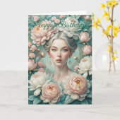 Belle Dame et Fleurs Carte d'Anniversaire (Fleur jaune)