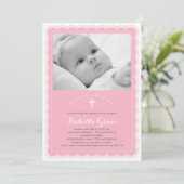 Belle Dentelle Baptême Invitation - Rose (Debout devant)