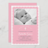 Belle Dentelle Baptême Invitation - Rose (Devant / Derrière)