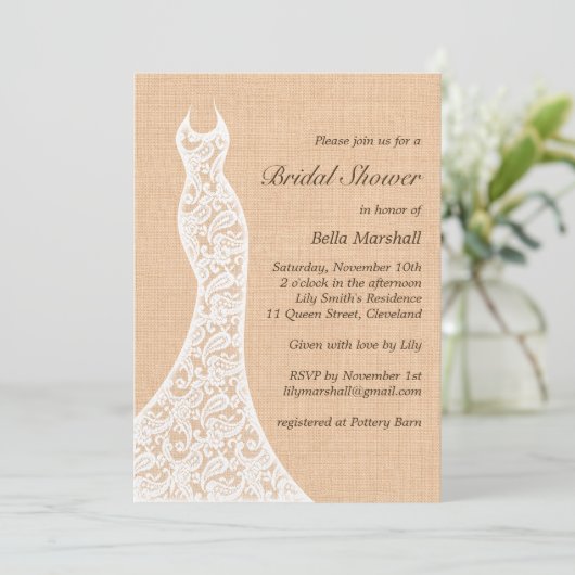 Belle dentelle nuptiale invitation douche (Debout devant)