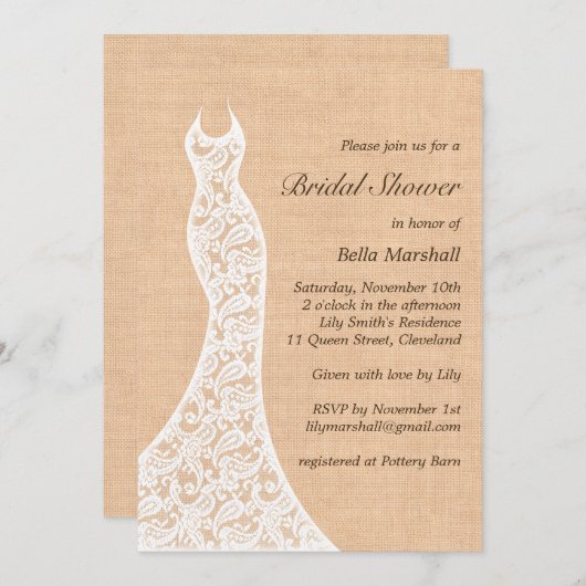 Belle dentelle nuptiale invitation douche (Devant / Derrière)