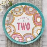 Belle Donuts colorés Deux 2e anniversaire<br><div class="desc">Beau beignets colorés Deux plaques de papier d'anniversaire sont dotées de beignets dessinés à la main avec des arrosages colorés et du givre.</div>