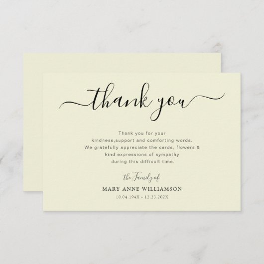 belle écriture biege funérailles merci note (Devant / Derrière)