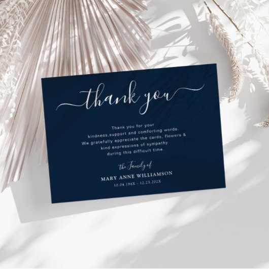 belle écriture marine bleu funérailles merci note