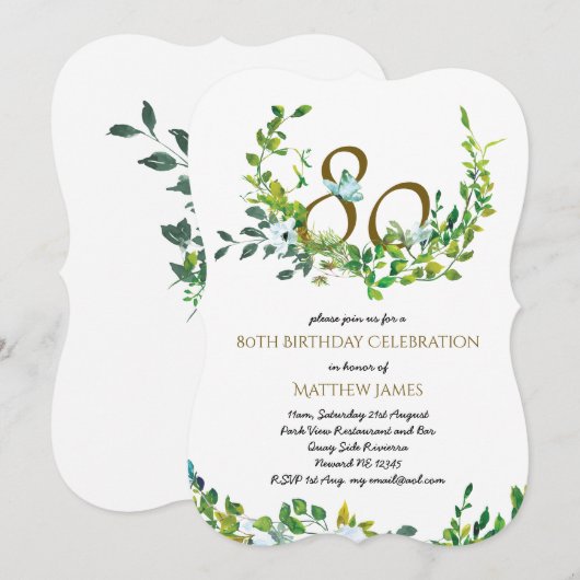 Belle Elégante 80e anniversaire Invitations Femme (Devant / Derrière)