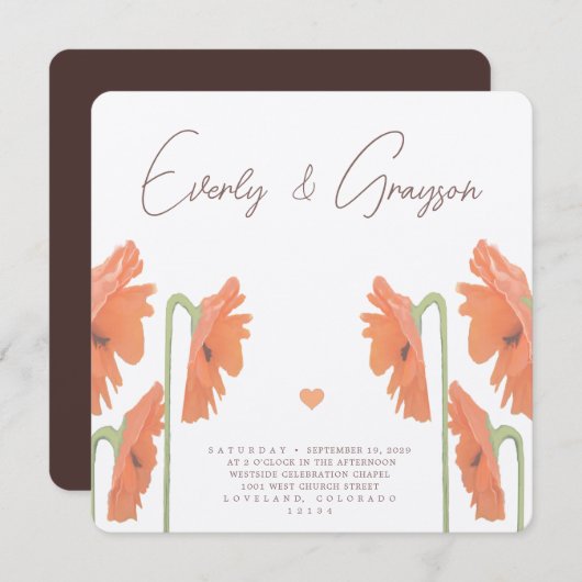 Belle Elégante Faire-part de mariage Poppy (Devant / Derrière)