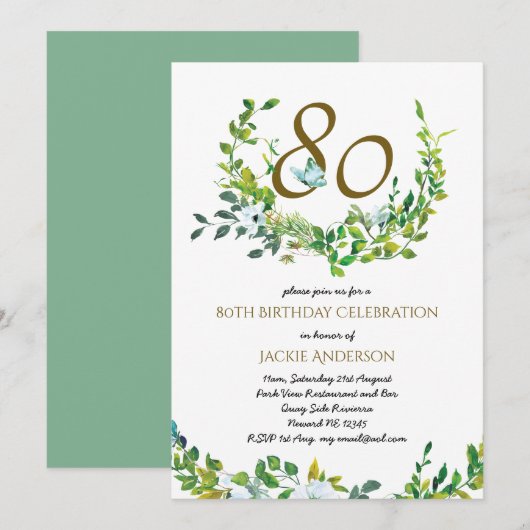 Belle Elégante Invitations d'anniversaire 80e Wo/M (Devant / Derrière)