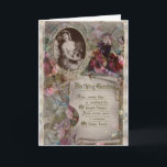 Belle Epoque style Floral Carte Anniversaire<br><div class="desc">Adapté à partir d'une vintage carte d'anniversaire de fin du 19ème ou début du 20ème siècle, ce salut nostalgique lui apportera un sourire aux lèvres, tandis que la charmante jeune fille lui présente des voeux fleuris. (Et pourquoi cette jeune femme serait-elle si mince drapée ? On dirait qu'elle attraperait sa...</div>