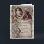 Belle Epoque style Floral Carte Anniversaire<br><div class="desc">Adapté à partir d'une vintage carte d'anniversaire de fin du 19ème ou début du 20ème siècle, ce salut nostalgique lui apportera un sourire aux lèvres, tandis que la charmante jeune fille lui présente des voeux fleuris. (Et pourquoi cette jeune femme serait-elle si mince drapée ? On dirait qu'elle attraperait sa...</div>