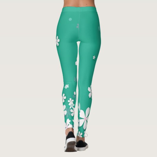 belle et mignonne fleurs blanches leggings verts (Dos)