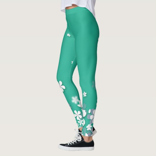 belle et mignonne fleurs blanches leggings verts (Gauche)