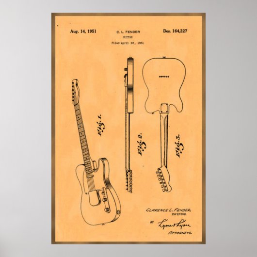 Belle et Unique Impression de Brevet de Guitare Él (Devant)