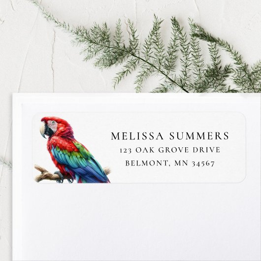 Belle étiquette d'adresse de retour Macaw