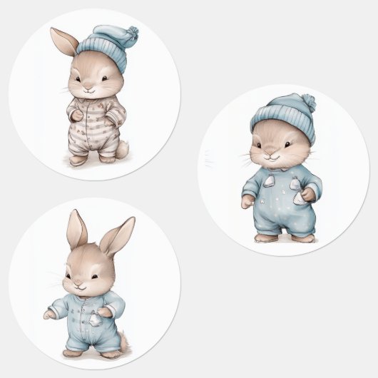 Belle étiquette de lapin bébé en pyjamas (Groupe)