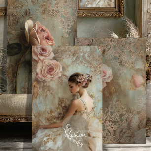 Belle Étude Blush Roze Ballerina Teal Damast Inpakpapier Vel