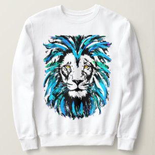 Belle Face de Lion Bleu - Sweatshirt Lion Blanc