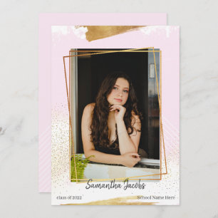 Belle Faire-part de graduation encadrée rose et or