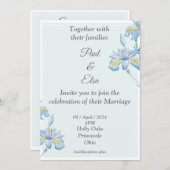 Belle Faire-part de mariage, bleu, fleurs bleues (Devant / Derrière)