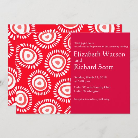 Belle faire-part de mariage de fleurs rouges funky (Devant / Derrière)