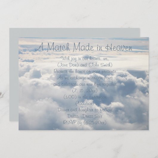 Belle Faire-part de mariage de nuages célestes (Devant / Derrière)