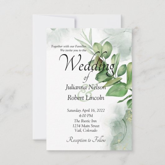 Belle faire-part de mariage de verdure aquarelle (Devant)