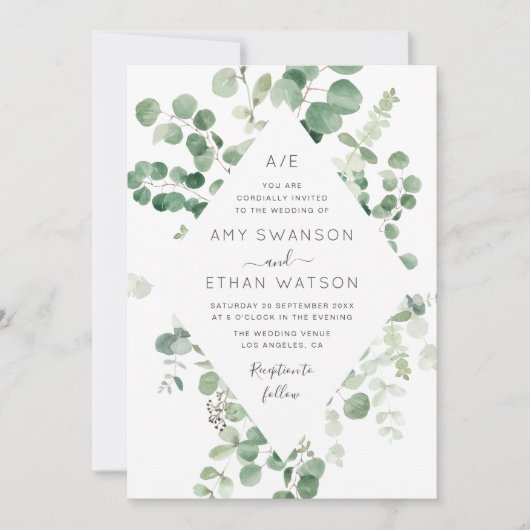 belle faire-part de mariage de verdure eucalyptus (Devant)