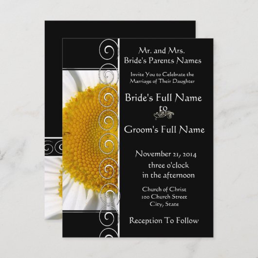 Belle Faire-part de mariage Elegant Daisy (Devant / Derrière)