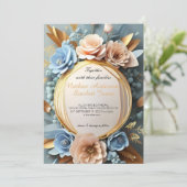 belle faire-part de mariage florale bleu poussiére (Debout devant)