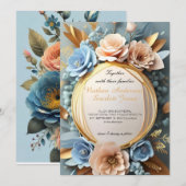 belle faire-part de mariage florale bleu poussiére (Devant / Derrière)