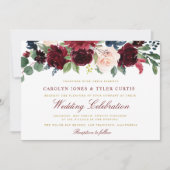 Belle faire-part de mariage florale marine bordeau (Devant)