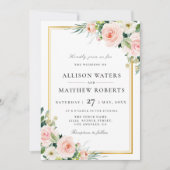 belle faire-part de mariage florale rose vif (Devant)