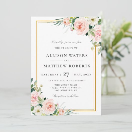 belle faire-part de mariage florale rose vif (Debout devant)