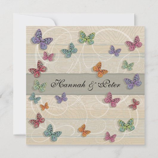 Belle Faire-part de mariage papillon rustique (Dos)