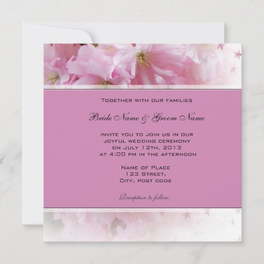 Belle faire-part de mariage rose cerisier (Devant)