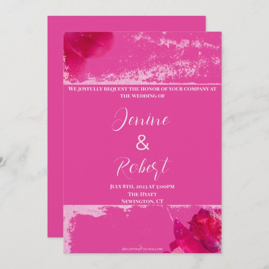 Belle Faire-part de mariage rose chaud (Devant / Derrière)