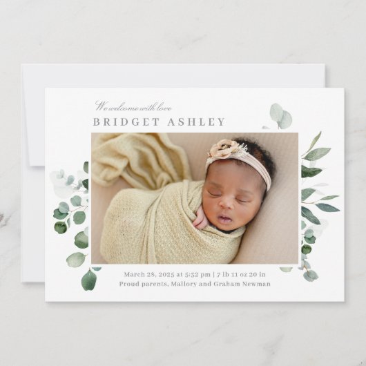 Belle Faire-part de naissance Bébé verdoyante (Devant)